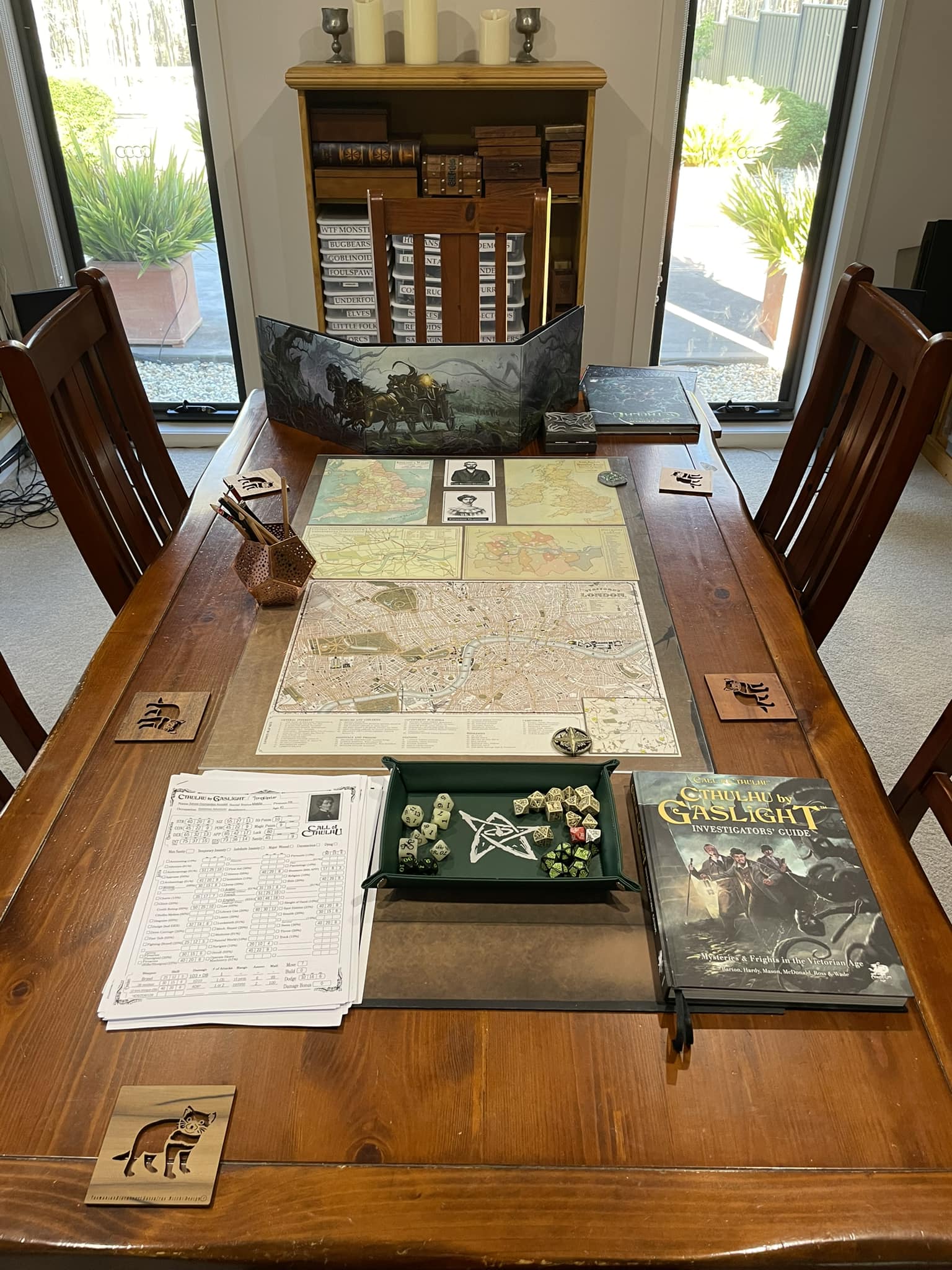 Mark's gaming table playing Cthulhu by Gaslight