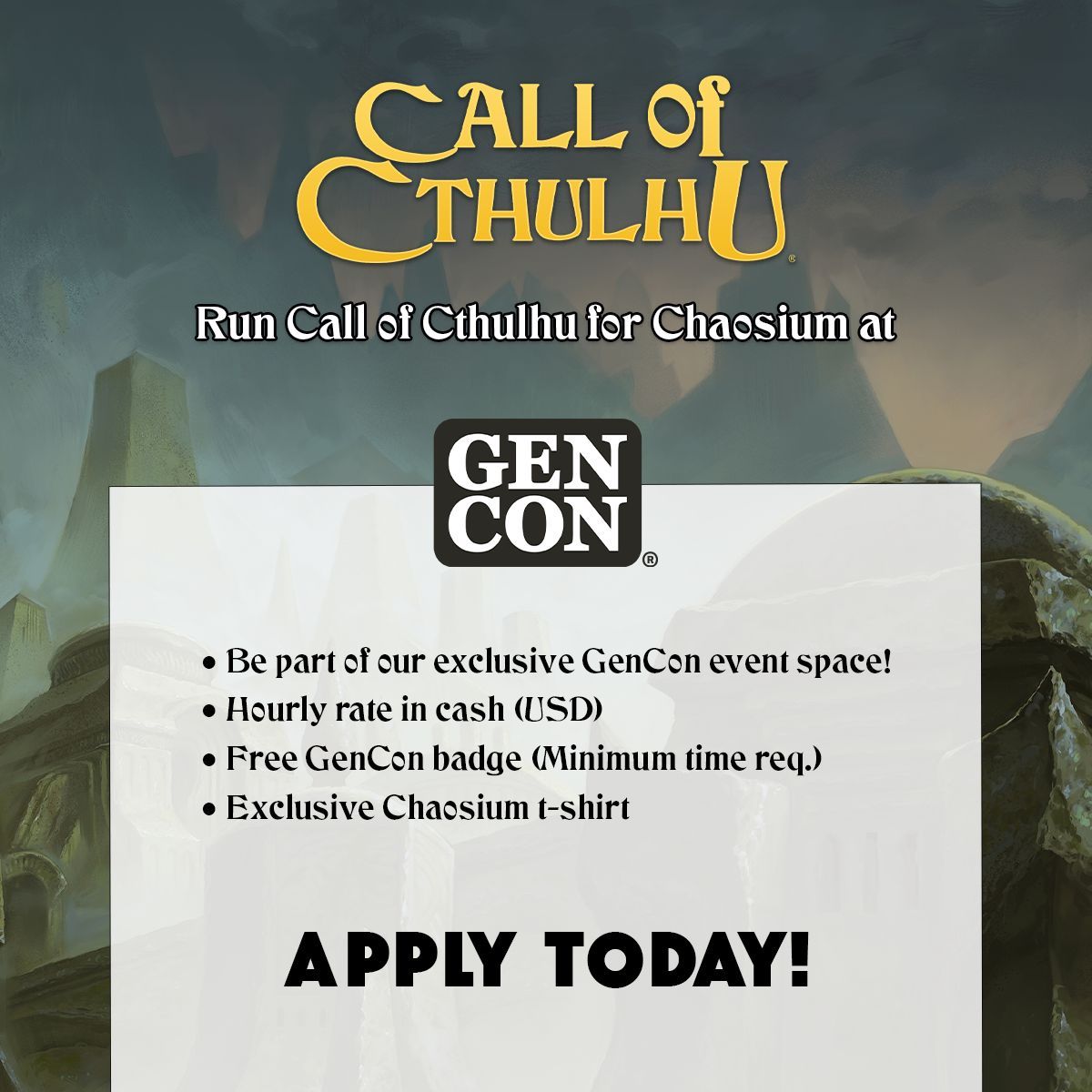 Apply to be a GM at Gen Con for Chaosium