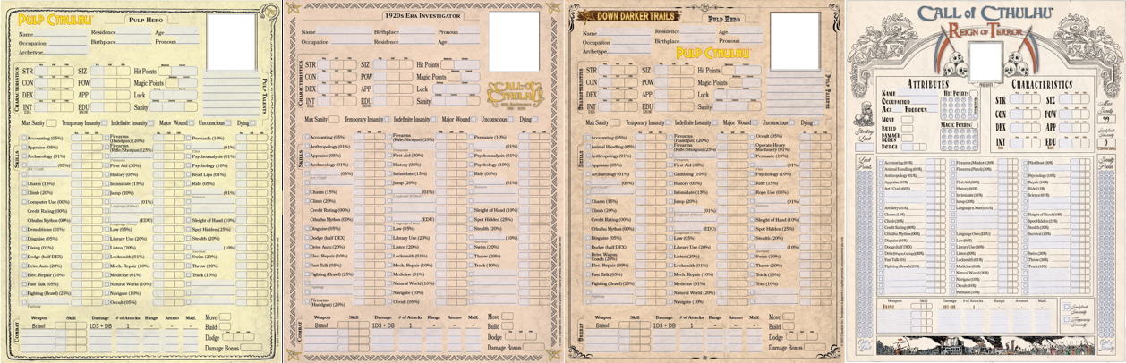 call of cthulhu rpg 1930s character sheet