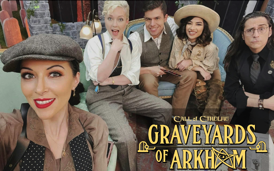 The Graveyards of Arkham cast: L-R Noura Ibrahim, Josephine McAdam, Patrick Logan, Lucia Versprille, and Mark Meer