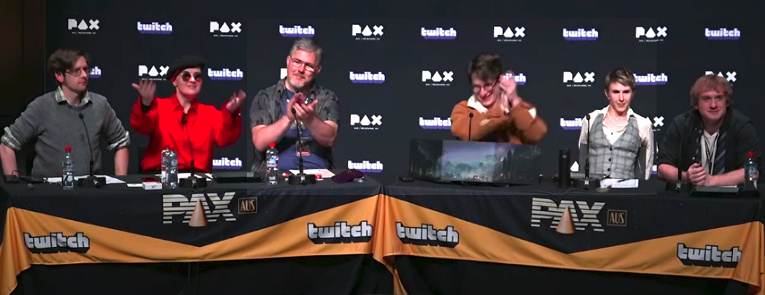 The Stream of Chaos team with special guest Nick Brooke, live on stage at PAX AUS 2023